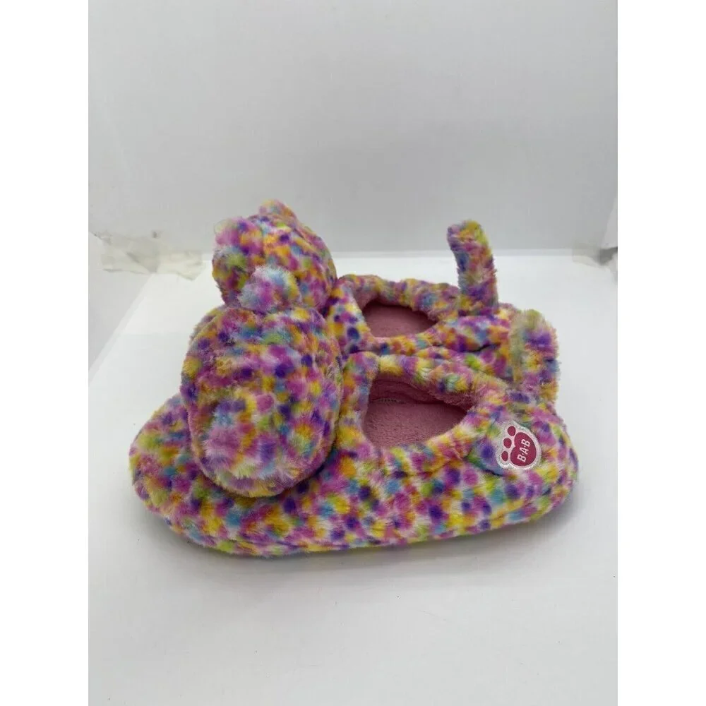 BABW Multi Color Slippers Build A Bear Confetti Plush 3D Head Leopard Cat Sz XL